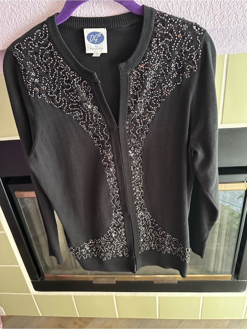 DG2 by Diane Gilman Black Beaded Embellished Cardigan (SMALL)